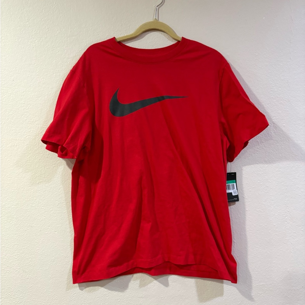 Nike Men's Red Tee with Black Swoosh